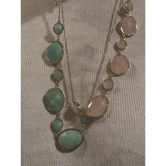 Talbots Semi-Precious Stones Necklace With Gold Chain & Pastel Gem Details - Picture 10 of 10
